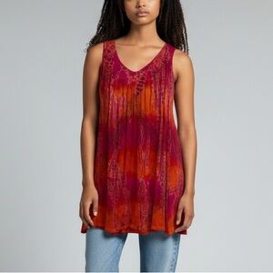 PTP20 Rayon Pink and Orange Sleeveless Hand Dyed Top Free Size